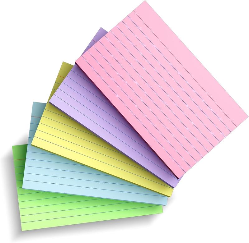 250 Count Index Cards 3x5 Inch 180gsm Heavy Weight Colored Flash Card (50 Sheets Each), Note Taking for Students, Teachers, Professionals, Study Note Cards