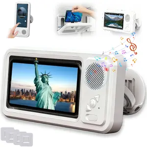 Waterproof Bathroom Bluetooth Speaker & Phone Holder - 360° Rotating Touch Screen Case | No Drill Adhesive Wall Mount for Shower, Music & Movies | Summer Vibes Essential