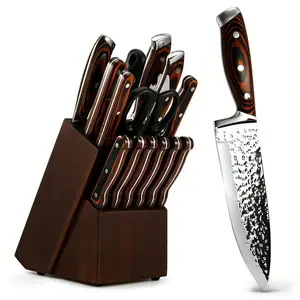 High Carbon Japanese Stainless Steel Knife Set with Self Sharpening Block Wooden Storage Chef Knives Kitchen Utensils Holiday Gift