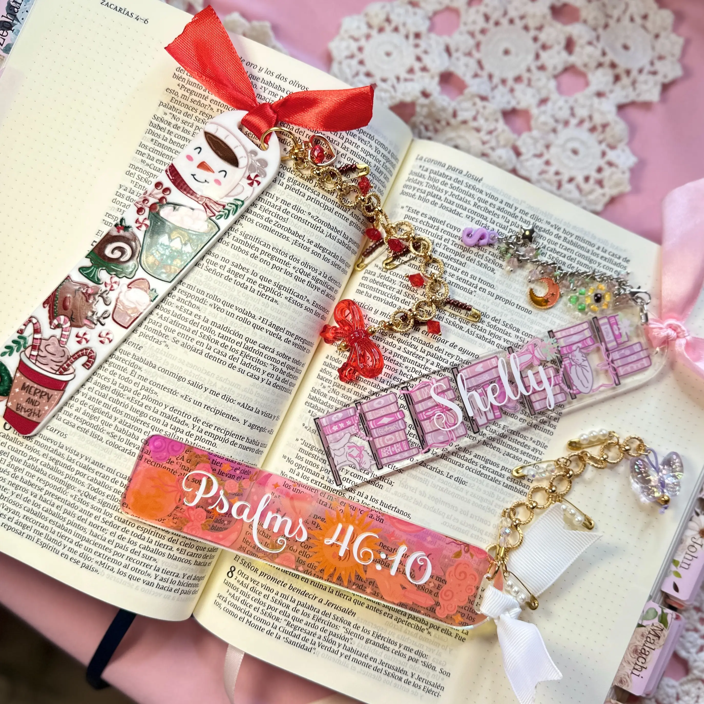 Custom Acrylic Bookmarks Clear, White & Holographic With Cute Charm for Book Lovers + Free Gift