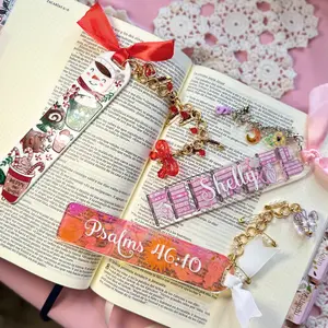 Custom Acrylic Bookmarks Clear, White & Holographic With Cute Charm for Book Lovers + Free Gift