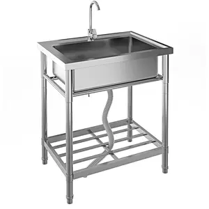 Garvee Commercial Stainless Steel Utility Sink with Faucet, Freestanding Single Bowl, Hot & Cold Water Pipes, Storage Shelf, Ideal for Restaurant, Kitchen, Garage, Laundry, Outdoor Use (28in)