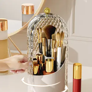 Multifunctional Makeup Brush Storage Box, Pet Plastic Cosmetic Holder, Rotating Dustproof Cover Eyebrow Pen Stand, Desk Organizer for Bedroom Bathroom Dormitory, Cosmetics Organizer Storage