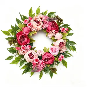 1PC Spring Peony Wreath Artificial Flower Door Hanger Wedding Wall Decor Simulation Floral Garland Front Door Courtyard Home Decoration