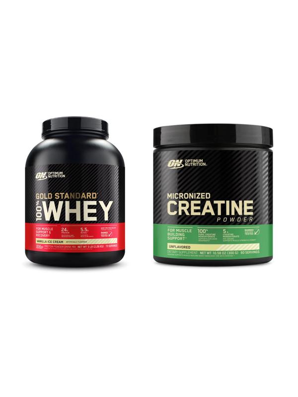 Optimum Nutrition GSW Power Pack – 5lb Vanilla Ice Cream Protein + Creatine Powder (60 Servings)