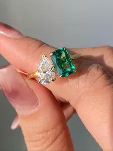 Water Drop & Rectangular Shaped Zircon Ring, Engagement Ring for Women, Fashion Jewelry for Party, Daily Clothing Decor, Trendy Jewelry for Birthday Gift, Artificial Zircon Rings