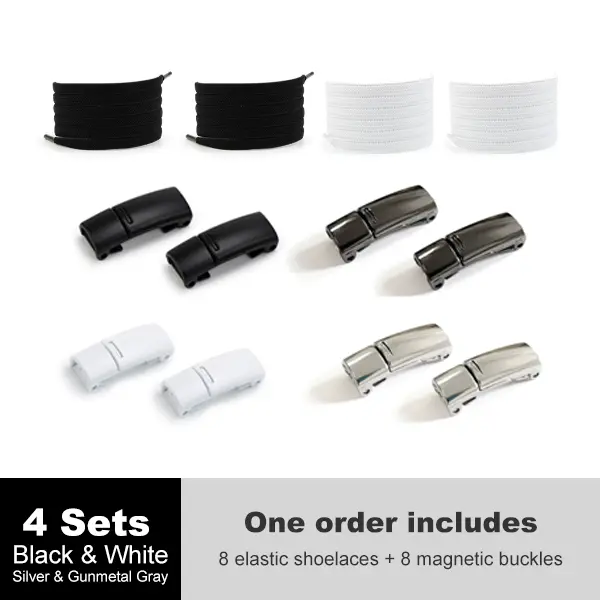 Magnetic No-Tie Buckle Shoelaces - High-Quality Round & Flat Elastic Footwear Laces, Lazy & Fashionable for Skate & Sports Shoes, All-Season Casual Comfort, Great Gift for Runners