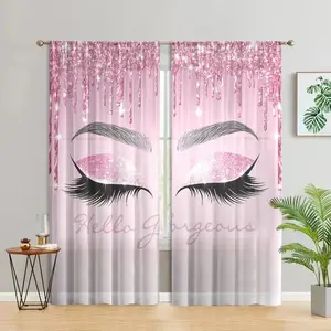 Glitter Eyelash Pattern Curtain, 2 Counts/set Modern Simple Rod Pocket Home Decoration Curtain, Window Curtain for Home Living Room Bedroom