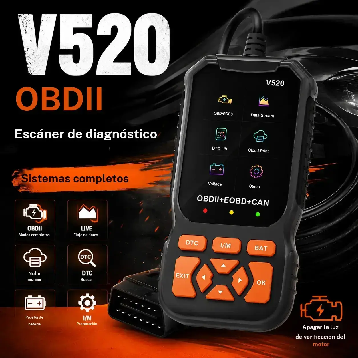 V520 Bluetooth OBD2 Scanner Diagnostic Tool - Plug-and-Play Car Repair Tool with Live Data, I/M Readiness, DTC Lookup, Battery Health Check, Check Engine Light Reader for OBDII/EOBD Vehicles