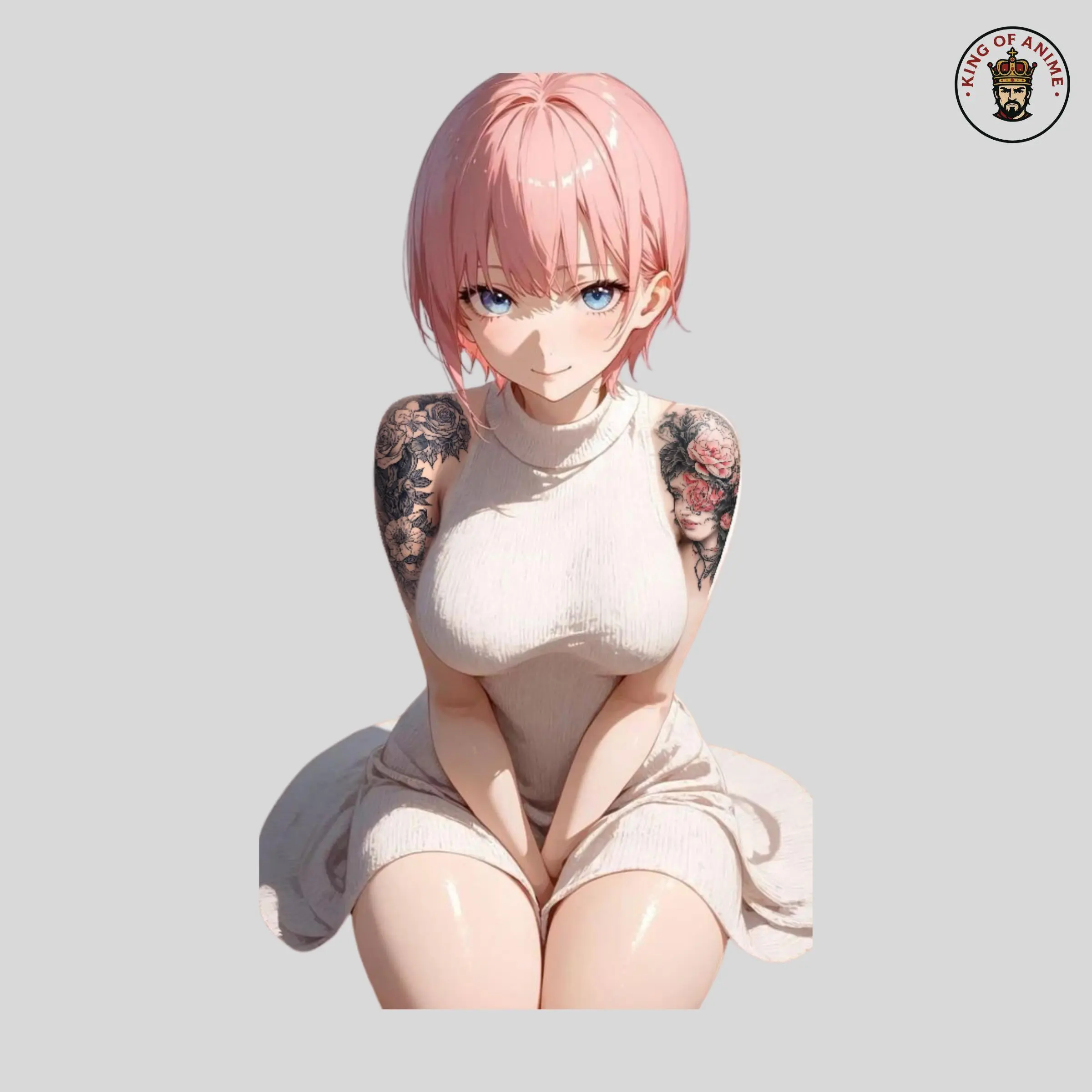 Ichika Tattooed Waifu Sticker, Vinyl Sticker of Pink-Haired Girl with Mandala Belly Tattoo, Car and Laptop Decor