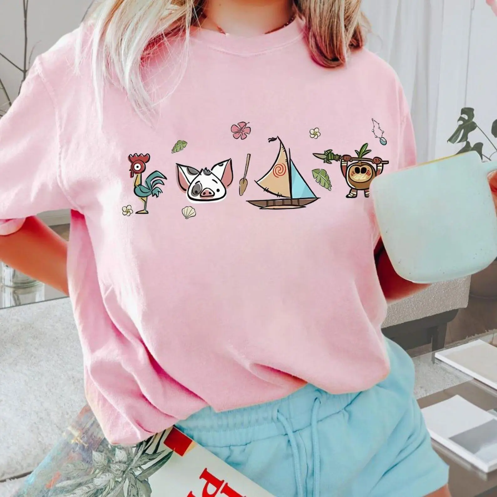 WDW Pua Hei Hei Watercolor T-Shirt, WDW Princess Mo ana Shirt, Magic Kingdom, WDW Trip Family Matching Shirt