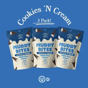 MUDDY BITES 3- PACK: Cookies 'N Cream Waffle Cone Snacks - Kosher Certified US Dreamy Blend of Vanilla & Crispy Chocolate Cone Snack