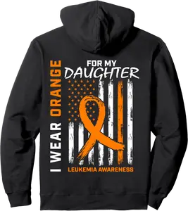 I Wear Orange For Daughter Leukemia Awareness American Flag Pullover Hoodie - 81B09BNTPZR1