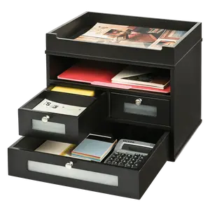 VICTOR® Tidy Tower Desk Organizer – Solid Wood Vertical Storage with Letter Tray, Shelf & Drawers