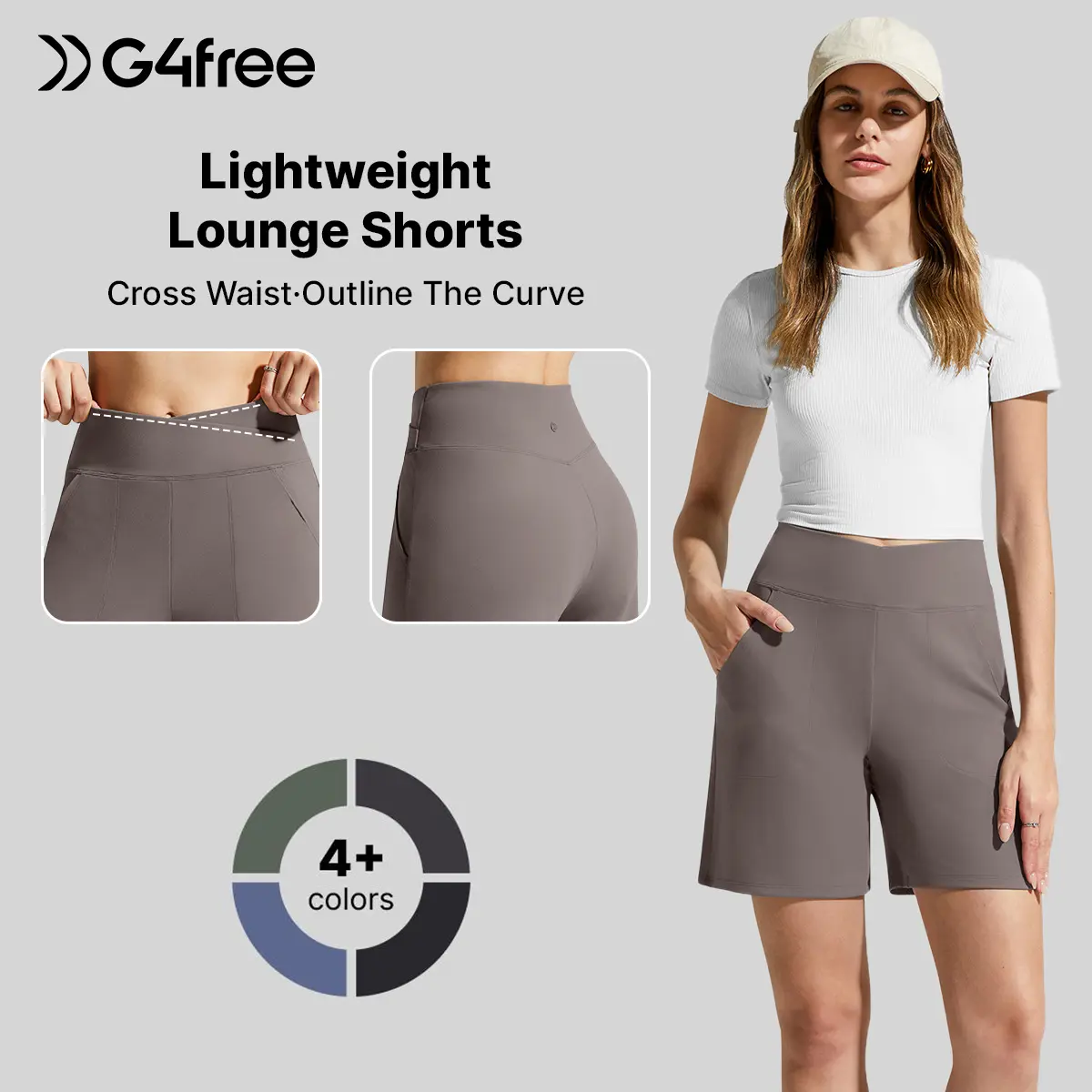 G4Free Women's EverGoing 6" Cross-Waist Athletic Shorts - Summer Casual Bottoms with Pockets