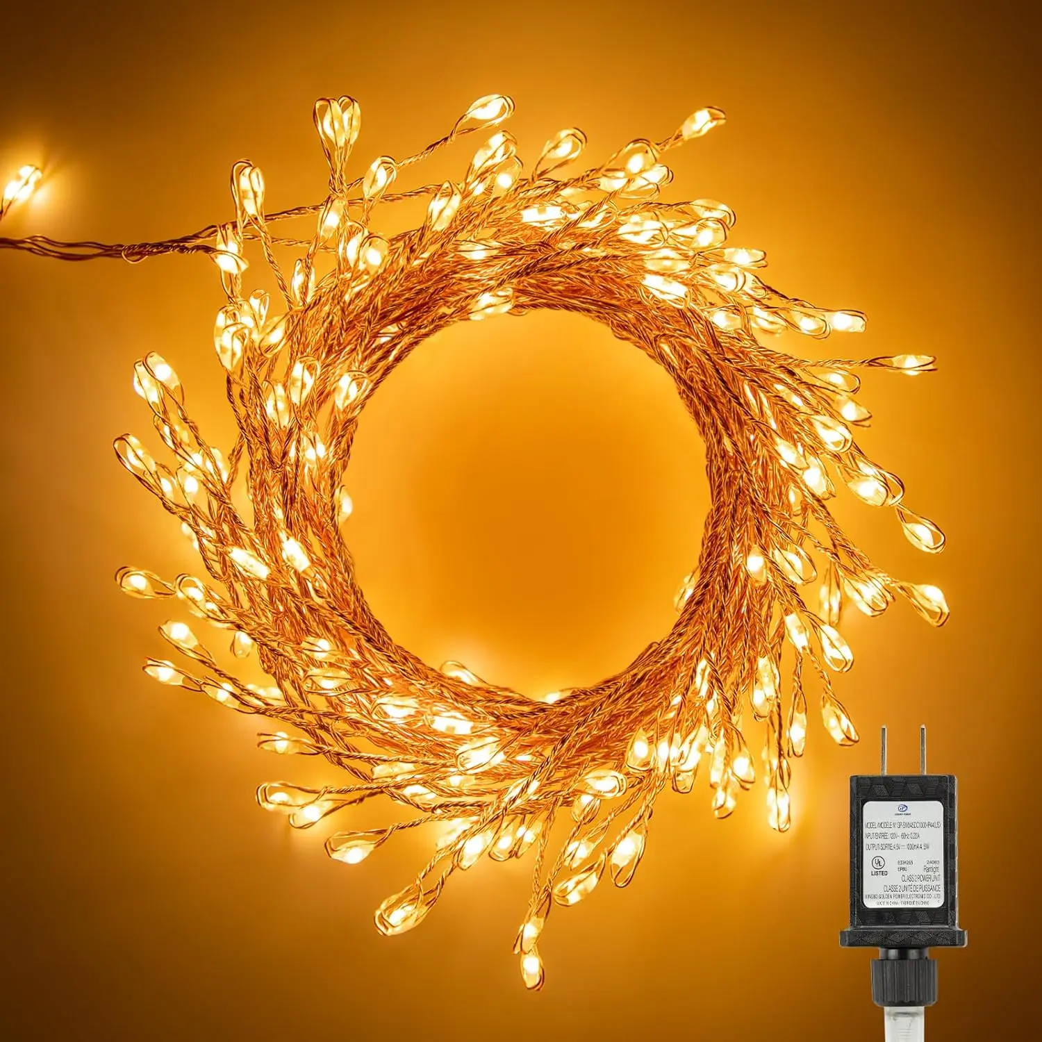 Fairy Lights Plug in, 10Feet 200LED Cluster String Lights, Copper Wire Waterproof Starry Firecracker Lights for Ceiling Bedroom Wreath Window Wedding Christmas Tree Decorations, Warm White