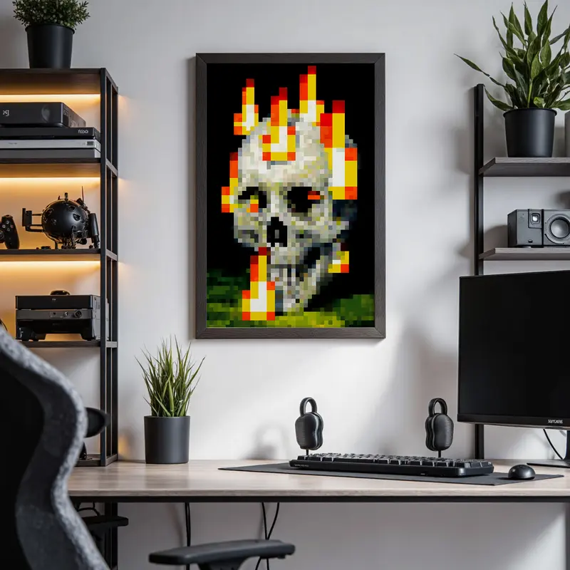 Minecraft Posters Burning Artistic High-Quality Print,Game posters,Anime posters,Vibrant Colors Rustic Charm Stunning Visuals Trendy Funny Wall Art Dorm Room Decor Pixel Art for MC Fans - Decoration Items