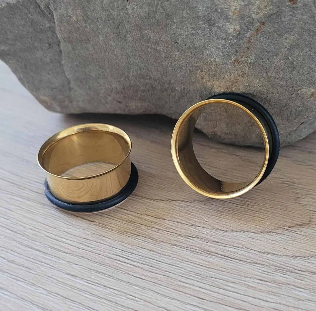 Pair Gold Single Flare Surgical Steel Tunnels Gauges Ear Stretching 2g 0g 00g 1/2 9/16 5/8 3/4 7/8 1 Inch 1g 7mm taping plugs metal earrings