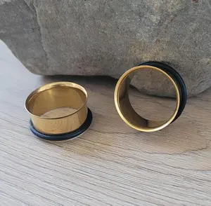 Pair Gold Single Flare Surgical Steel Tunnels Gauges Ear Stretching 2g 0g 00g 1/2 9/16 5/8 3/4 7/8 1 Inch 1g 7mm taping plugs metal earrings