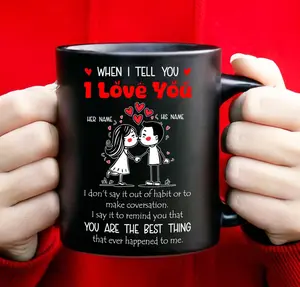 Personalized Valentine’s Day When I Say I Love You Black Ceramic Mug, Romantic Quote Coffee Cup, Custom Love Gift