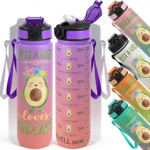 1pc,32oz Water Bottle Cute Avocado Girl Just a Girl Who Loves Avocado Floral Design Durable  Leak-Proof 1000ml Time Marker Water Bottle - Shatter-Resistant for Sports, Fitness, Hiking & Outdoor
