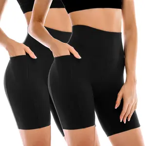 Leafigure 2 Pack Womens Biker Shorts with Pockets, High Waisted Tummy Control Yoga Shorts for Women Running Gym and Workout