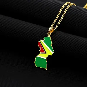 French Guiana map flag pendant necklace Creative map necklace Unisex Couple jewelry Vintage jewelry Souvenirs