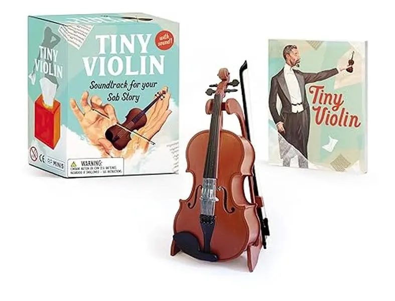 3.9-Inch Replica Tiny Violin with Bow - RP Minis Soundtrack Accessory, 32-Page Illustrated Mini Book, Chinrest, Button to Play Sad Tune for Sob Story Scenarios, Toys & Hobbies Stringed Instrument Accessory