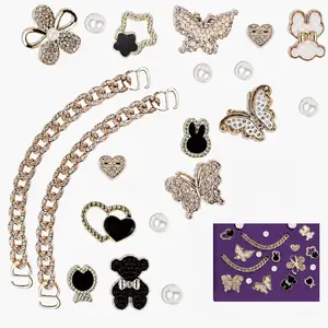 Shoe or Bag Decoration Charms, 20-Piece Footwear Accessories - Pearl, Butterfly, Flower, Chain Designs for Bogg Bag, Rubber Beach Bag