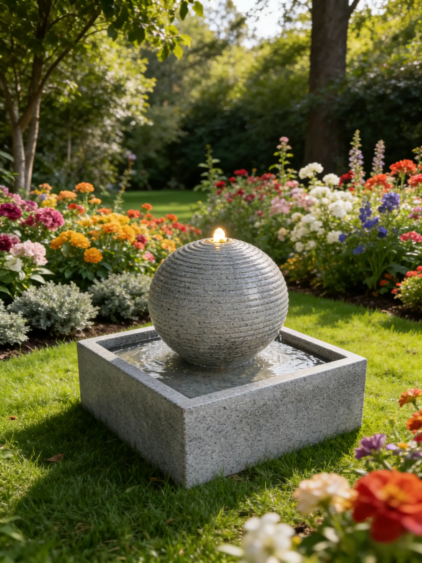 Home Square Base Stone Sphere Garden Fountain, Outdoor Recirculating Water Feature for Yard Decor, Natural Touch Element That Creates a Soothing Ambiance, Garden Fountains, Outdoor Fountains