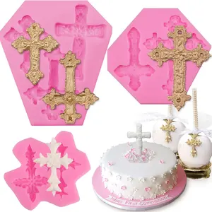 3 Pcs Silicone Cross Molds for Chocolate Cake Fondant Candy Clay Cupcake Candle Baptism