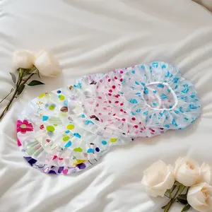 Cute Cherry Print PE Shower Cap, Waterproof Reusable Hair Cap for Shower, Hair Treatme