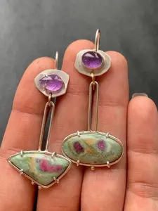 Elegant Geometric Enamel Colorful Glass Earrings, Unique Gemstone Jewelry for Women, Vintage Style Ear Accessories