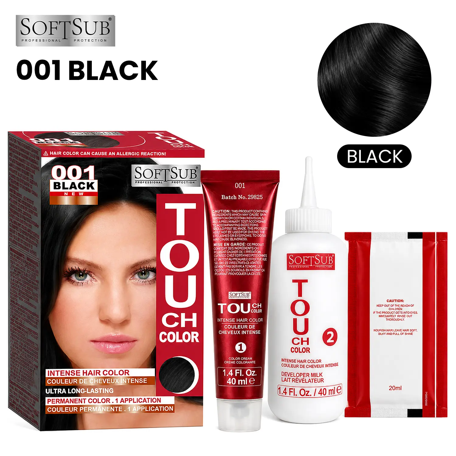 Softsub 001 Permanent Black Hair Dye Cream, Complete At-Home DIY Color Kit with Bonus Conditioner, Long-Lasting Rich Shade for All Hair Types Haircare