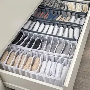 Set of 2 10-compartment foldable storage boxes - non-woven fabric drawer organisers with mesh, suitable for trousers, underwear, pants and travel accessories, space-saving wardrobe storage boxes