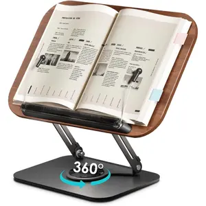 Book Stand for Reading, Adjustable Height & Angle with 360° Rotating Base, Foldable Portable Lightweight Book Holder for Office Kitchen School, Fits Textbook Recipe Magazine Kindle Tablet