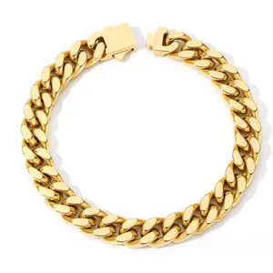 Stainless Steel Cuban Link Bracelet for Men - / Plated Miami Curb Chains Bracelet - Cuban Hand Chain Wrist Bracelet  Hop , 9mm/11mm Width, 7.5"/8.3"/9"