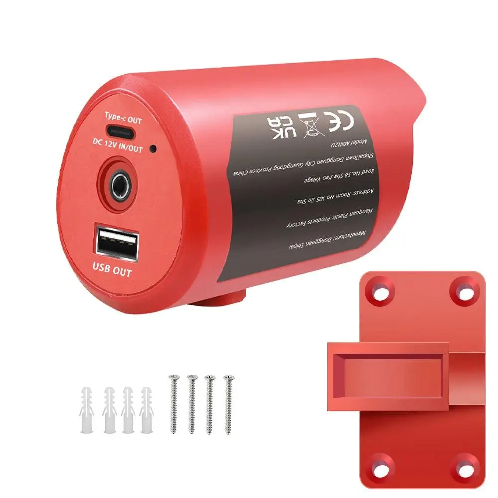 MIL 12V Battery Charger Adapter - USB, Type-C Outputs, Mobile Charging Capability, Included Mounting Bracket for Stable Power Tool Charging, Smartphone