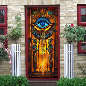 2pcs Ancient Egyptian Horus Eye Wall Sticker Creative Stained Glass Style Door Decal Home Decorative Sticker Living Room Bedroom Art Wall Mural Removable Self Adhesive Wallpaper