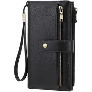 Lucky Star RFID Wallet Women's Large Tri-Fold Multi-Card Wallet with Zipper Pocket Credit Card Holder Women's Large Capacity (black)