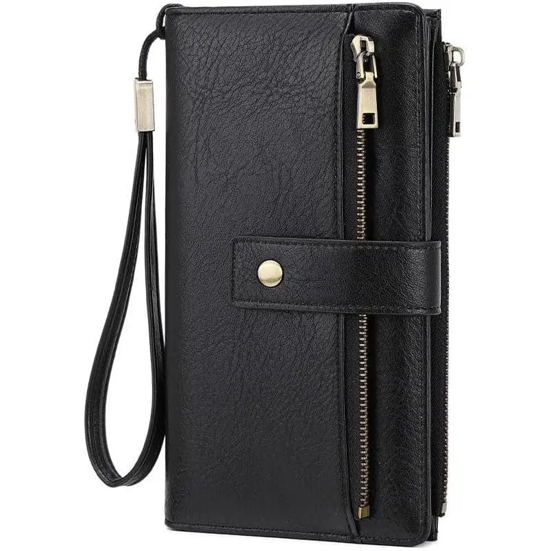 Women's Solid Color Long Wallet, Casual Wallet, Durable Fashion Wallet, Fashionable PU Leather Zipper Wallet with Wrist Strap, Multi-functional Card Holder for Daily Use, Christmas Gift, Valentine's Day Gift, Ideal Gift