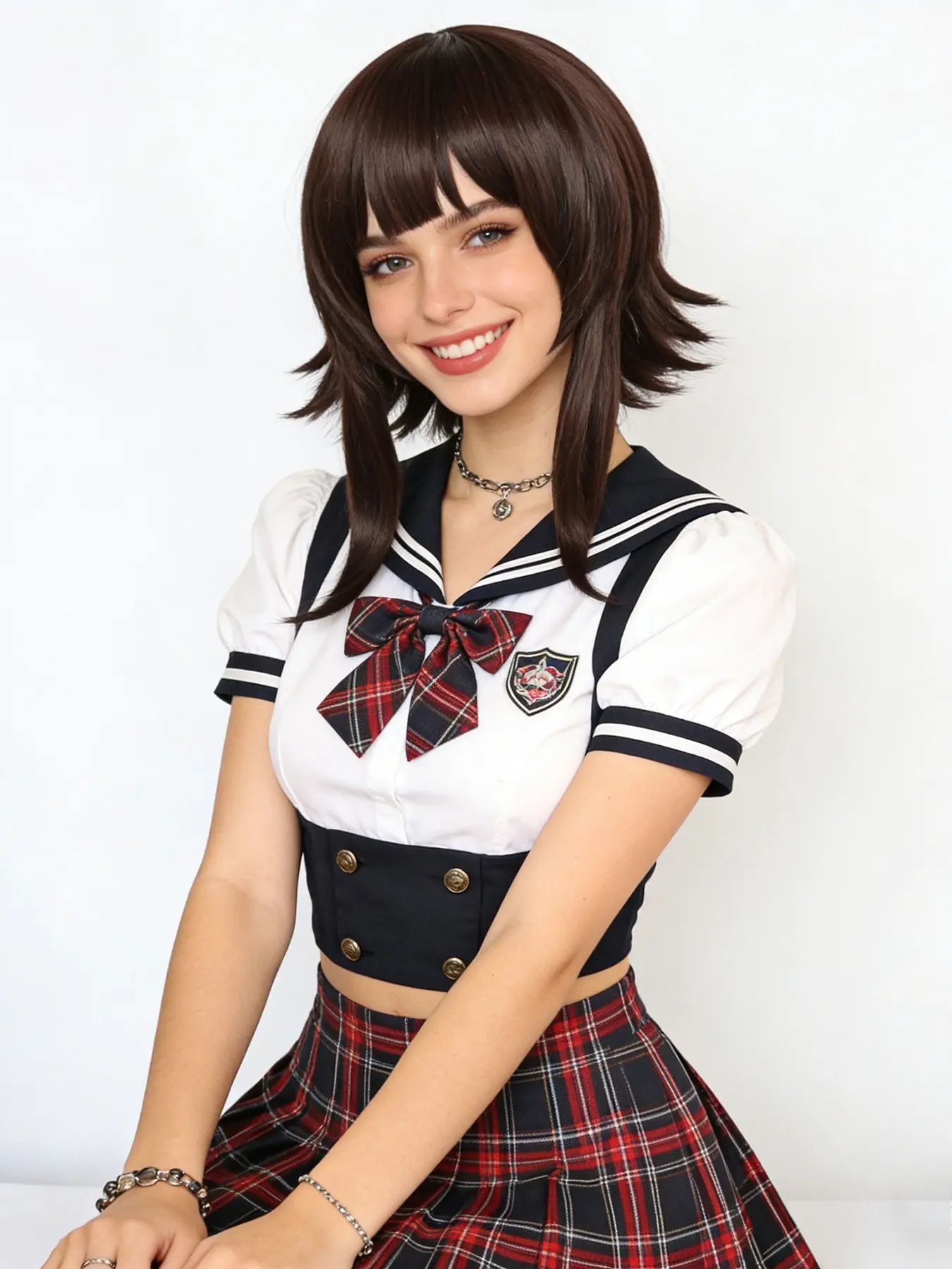 Dark Layered Wig with Long Sideburns, Bold Textured Ends, Perfect for Anime Cosplay, Sweet & Cool Daily, Synthetic Wig