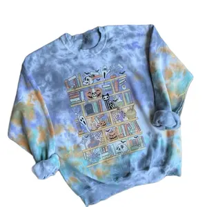 *Made to Order* Spooky Book Library Halloween Tiedye Cotton Casual Crewneck Sweatshirt for Women's Wear Tops