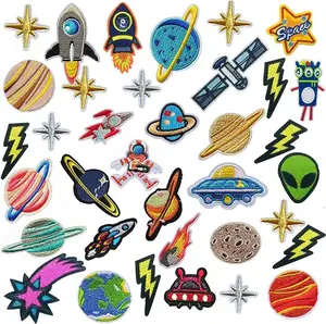 35 PCS Iron on Patches Solar System Appliques Stickers Embroidered Space Planets Patches Applique Kit for Clothing, Jackets, Backpacks, Jeans