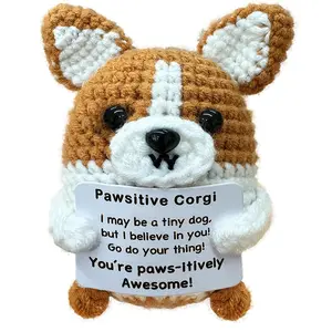 Corgi Gifts for Corgi Lovers,Positive Crochet Animals, Handmade Crochet Figure, Inspiring Mini Cute Corgis Decor Gifts for Good Friends