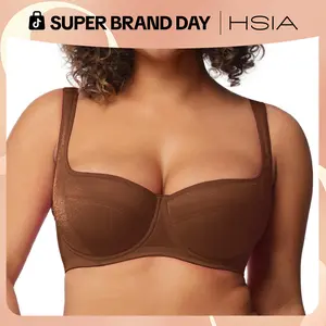 HSIA Starry Night Plus Size 4mm Lightly Padded Balconette Bra Underwire Lifting Support Glass Shimmer Fabric Enhanced 0.5-1 Cup Size U Shaped Back Smoothing Wider Padded Straps Sexy Demi Low Cut Natural Push Up for Big Bust Women