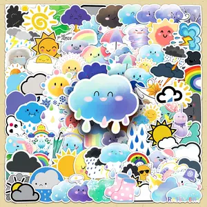 Weather Pattern Sticker, 100pcs/set Cute Cartoon Weather Series Sticker, DIY Decorative Sticker for Scrapbooking, Journaling, Gift Wrapping