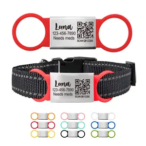 Personalized QR Code Smart Pet ID Tag, Scannable Slide on Silent Identification Dog Tag for Collars and Harnesses for Puppies and Cats