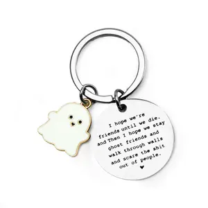 BunnyLulu Best Friend Keychain Gift Set - Funny Little Ghost Charm Gift for Friendship Halloween Roommates Classmates Unique Present