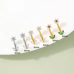 Oufer 16G CZ Gem Flower Curved Barbell  eyebrow Rook Earring Cartilage Piercing Ring Barbell Length 6mm 8mm